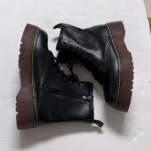 Stylish Black Combat Boots with Brown Sole